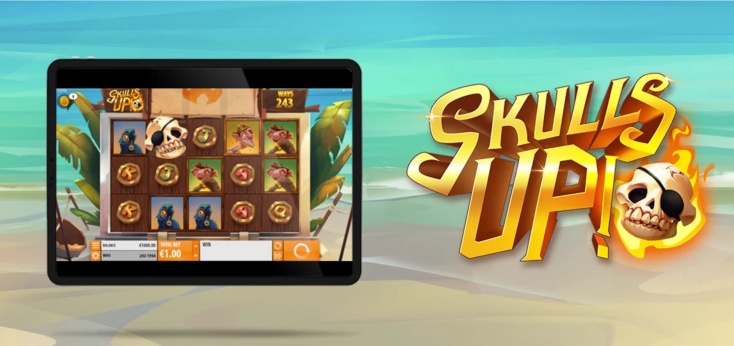 Graphics presenting the casino slot game Skulls Up by Quickspin